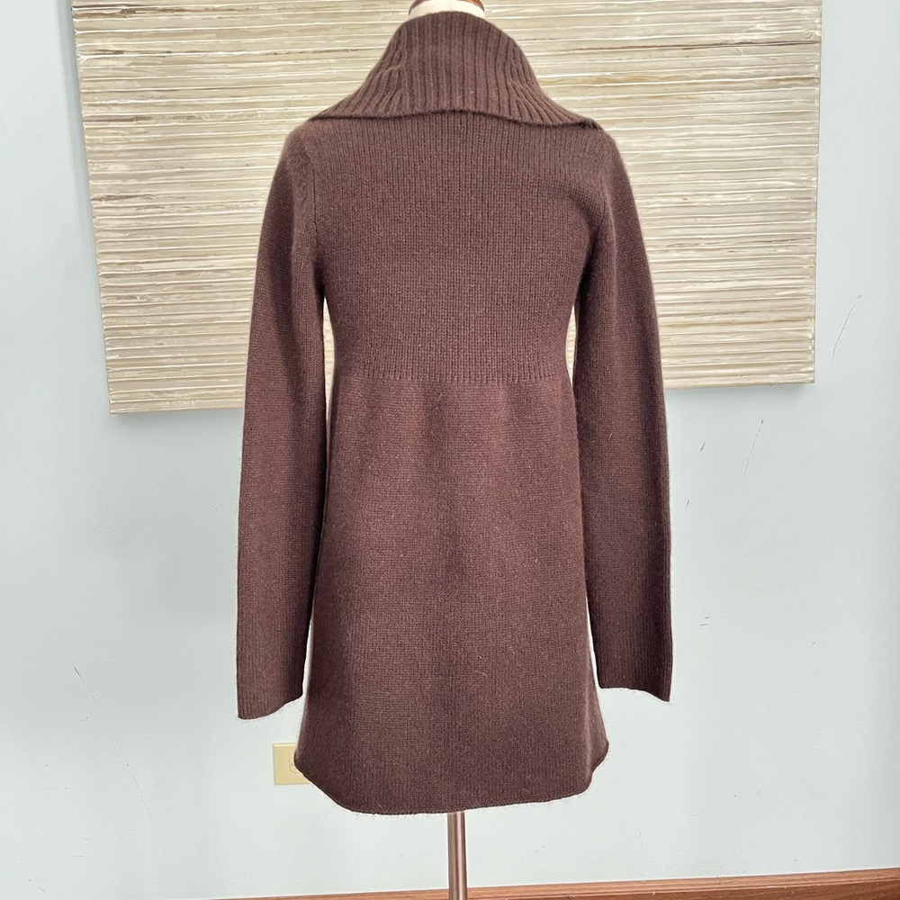 Lord & Taylor chocolate brown longline shawl collar cardigan size S - Picture 9 of 10